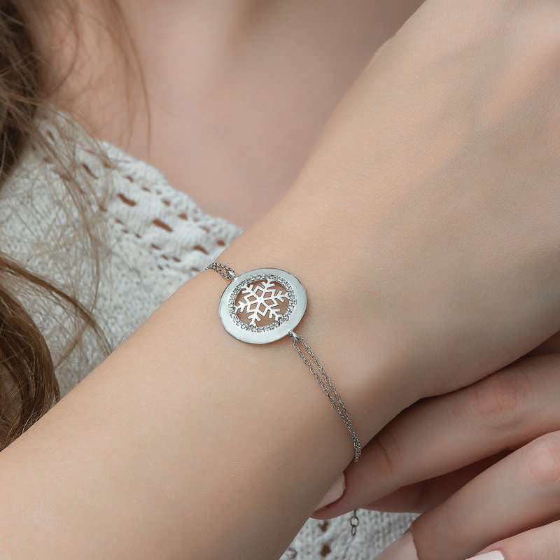 Sterling Silver Snowflake Bracelet - Dainty Cubic Zirconia Design