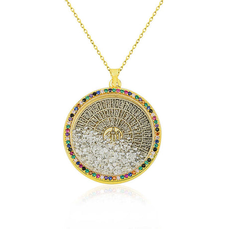 Pendant Necklace - Gold-Plated Silver Esmaul Husna with Mixed Stones