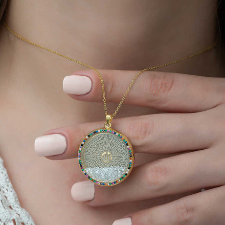 Pendant Necklace - Gold-Plated Silver Esmaul Husna with Mixed Stones