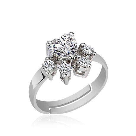 Sterling Silver Cat Paw Ring - Heart & Zirconia Cluster, Adjustable