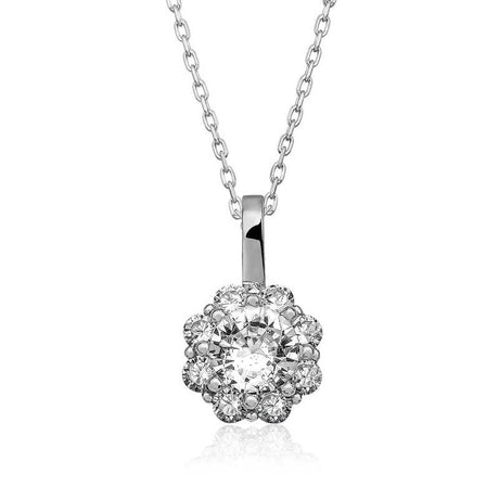 Pendant Necklace - Sterling Silver Dazzling Floral Cluster