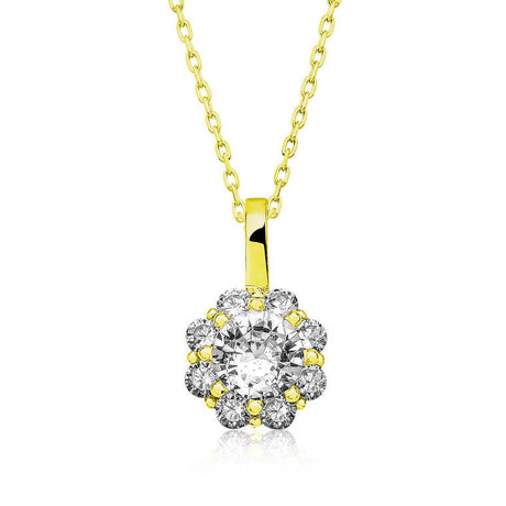 Pendant Necklace - Gold-Tone Simulated Diamond Floral Cluster