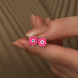 Rose Gold Plated Silver Pink Enamel Clover Stud Earrings