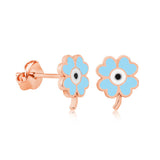Rose Gold Plated Sterling Silver Clover Evil Eye Stud Earrings