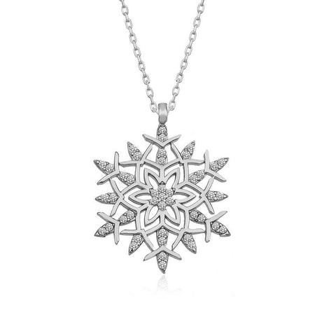 Sterling Silver Necklace - Dazzling Snowflake Pendant with Sparkling Stones