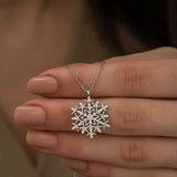 Sterling Silver Necklace - Dazzling Snowflake Pendant with Sparkling Stones