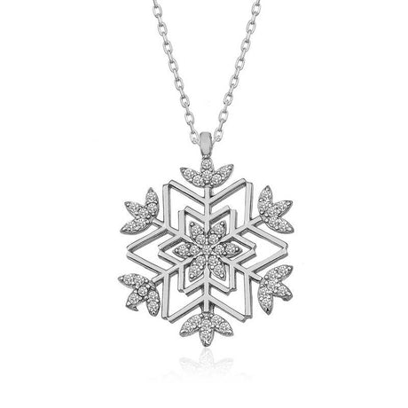 Sterling Silver Snowflake Necklace - Sparkling CZ Winter Pendant
