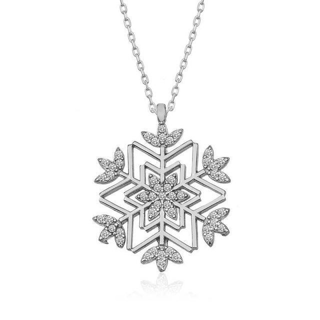 Sterling Silver Snowflake Necklace - Sparkling CZ Winter Pendant