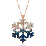 Rose Gold Plated Snowflake Necklace - Gradient Blue & Clear CZ