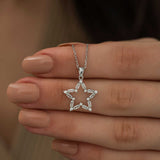 Sterling Silver - Baguette & Round Cubic Zirconia Star Necklace