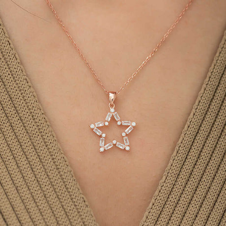 Necklace - Rose Gold Plated Sparkling Cubic Zirconia Star Pendant