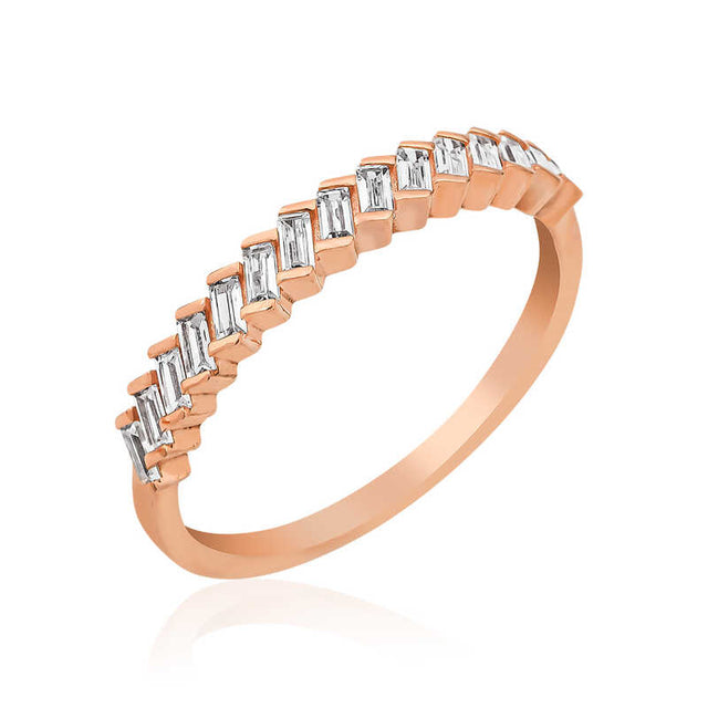 Rose Gold Tone Ring - Elegant Staggered Baguette Gemstone Band