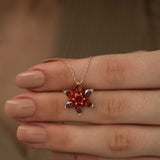 Rose Gold Plated Silver - Garnet Red Flower Pendant Necklace