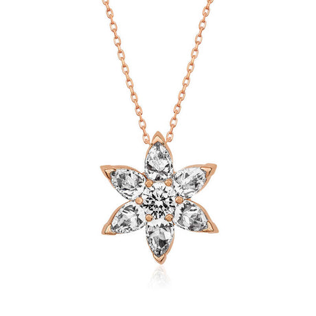 Rose Gold Plated Flower Necklace with Sparkling CZ Stones