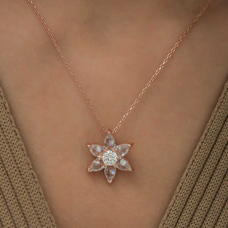 Rose Gold Plated Flower Necklace with Sparkling CZ Stones