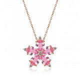 Rose Gold Cherry Blossom Necklace - Pink & Clear Gemstone Floral Pendant
