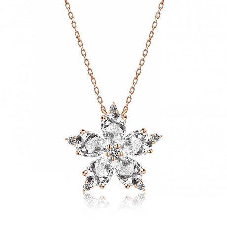 Necklace - Rose Gold-Tone Sparkling Camellia Flower Pendant