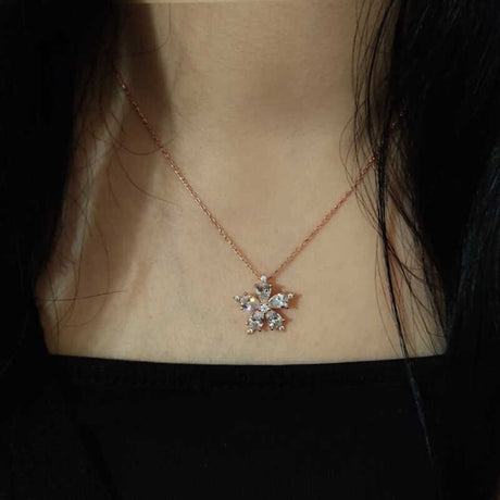 Necklace - Rose Gold-Tone Sparkling Camellia Flower Pendant