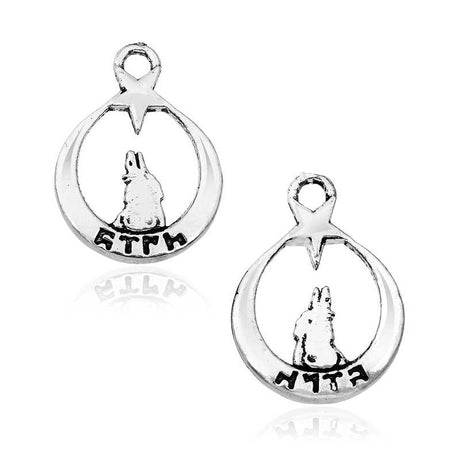 Silver-Tone Crescent Moon Star Rabbit Charm Pendant