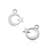 Sterling Silver Crescent Moon & Star Charm Pendant - Symbolic Design