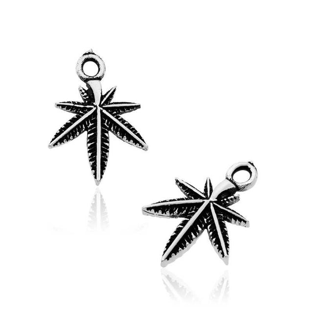 Charm Pendant - Silver-Tone Intricate Cannabis Leaf Design