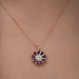 Necklace - Rose Gold Plated Sterling Silver Flower with Purple Crystals & MOP
