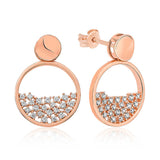 Rose Gold Plated Sterling Silver - Sparkling Dewdrop Circle Stud Earrings