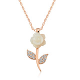 Rose Gold Plated Necklace - Floral Mother-of-Pearl Rose & Zirconia