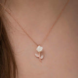 Rose Gold Plated Necklace - Floral Mother-of-Pearl Rose & Zirconia