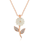 Necklace - Rose Gold Plated Sterling Silver Daisy Mother-of-Pearl Pendant