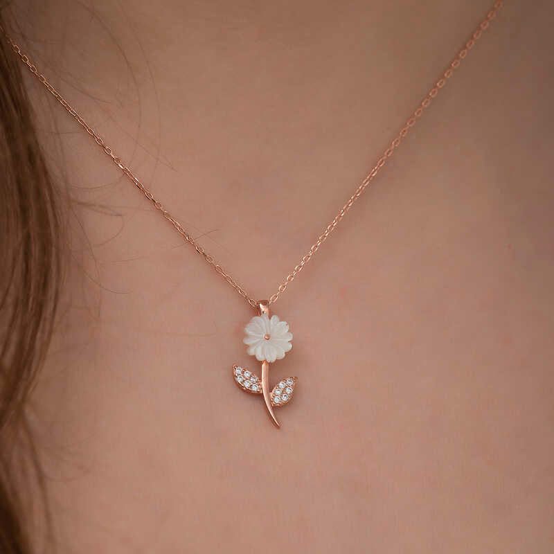 Necklace - Rose Gold Plated Sterling Silver Daisy Mother-of-Pearl Pendant