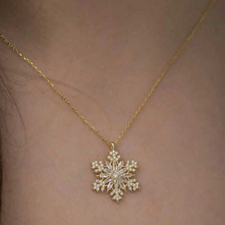 Gold-Plated Sterling Silver Snowflake Necklace - Dazzling Cubic Zirconia