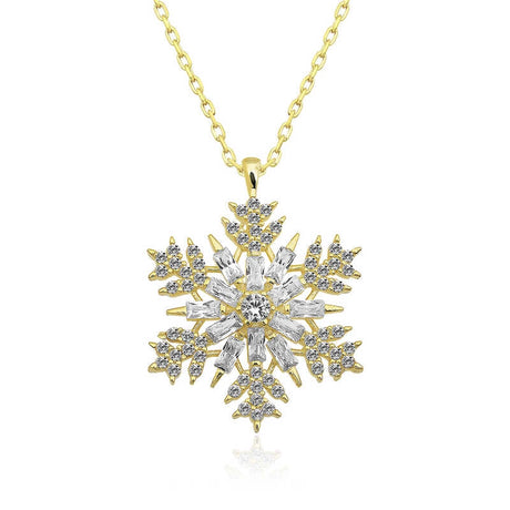 Gold-Plated Sterling Silver Snowflake Necklace - Dazzling Cubic Zirconia