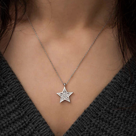 Necklace - Sterling Silver Dazzling Zirconia Star Pendant