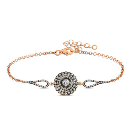 Bracelet - Rose Gold Plated Floral Medallion White Stone