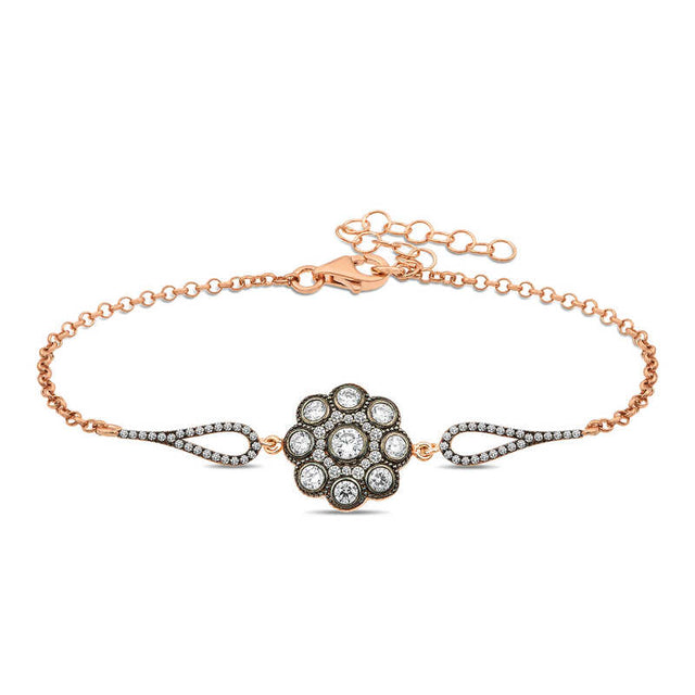 Bracelet - Rose Gold Tone Diamond Monture Flower Design
