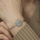 Bracelet - Rose Gold-Tone Silver Floral Diamond-Style