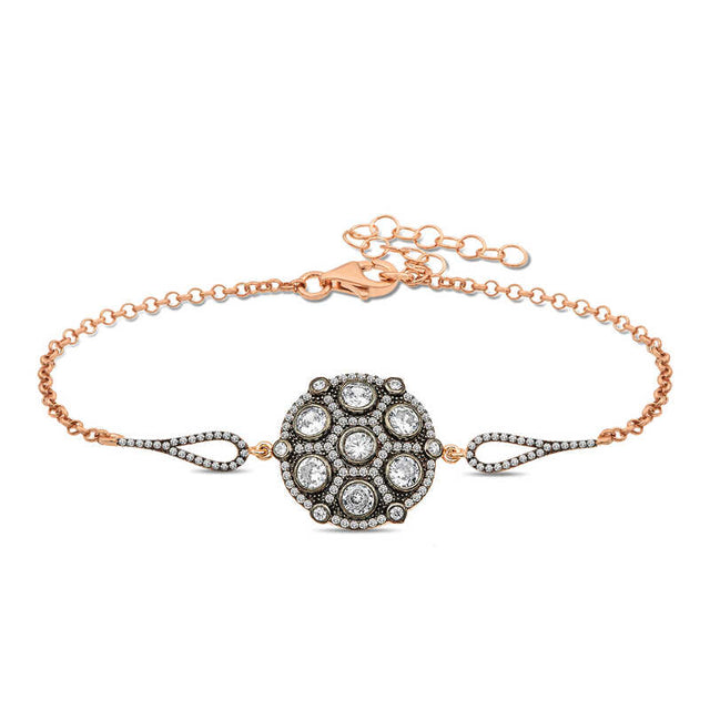Rose Gold Plated Silver Bracelet - Sparkling Diamond-Style Cluster