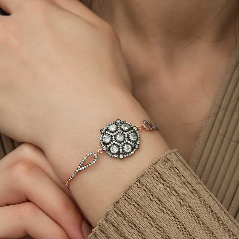 Rose Gold Plated Silver Bracelet - Sparkling Diamond-Style Cluster