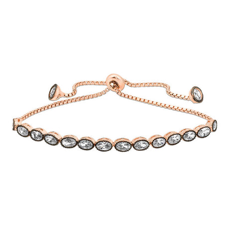 Bracelet - Rose Gold Tone Oval Cut Simulated Diamond Bolo
