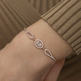 Rose Gold Plated Silver Bracelet - Oval Baguette & Pave Cubic Zirconia