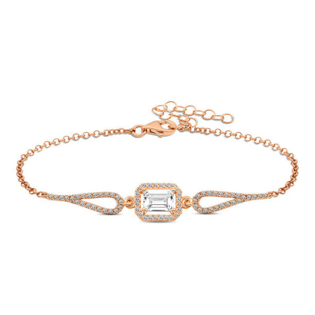 Rose Gold Plated Bracelet - Sparkling Emerald Cut Halo Design