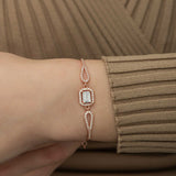 Rose Gold Plated Bracelet - Sparkling Emerald Cut Halo Design