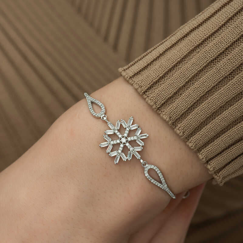 Sterling Silver Snowflake Bracelet - Baguette & Round Cut Stones