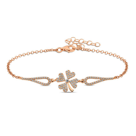 Bracelet - Rose Gold Plated Pave Clover Charm