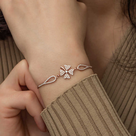 Bracelet - Rose Gold Plated Pave Clover Charm