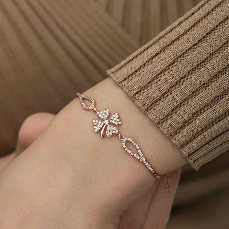 Bracelet - Rose Gold Plated Pave Clover Charm