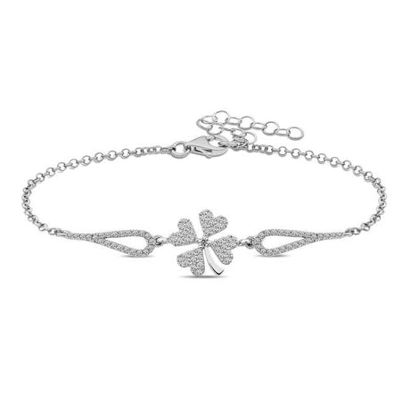 Sterling Silver Clover Bracelet - Sparkling Pave Zirconia Charm