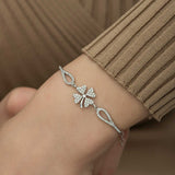 Sterling Silver Clover Bracelet - Sparkling Pave Zirconia Charm
