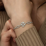 Sterling Silver Clover Bracelet - Sparkling Pave Zirconia Charm